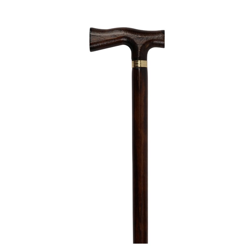 Canne de marche fixe en bois de hêtre avec poignée en bois faite à la main, finition marron foncé de qualité.