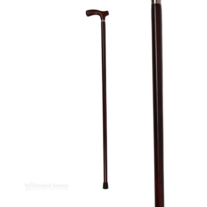 Canne de marche fixe en bois de hêtre teinte en acajou foncé, une superbe pièce idéale à offrir, robuste et de qualité.