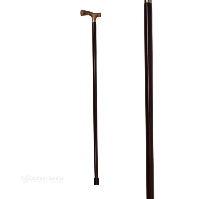 Canne de marche fixe bicolore, poignée en bois clair et corps foncé. Original et robuste, remboursable par la Secú.