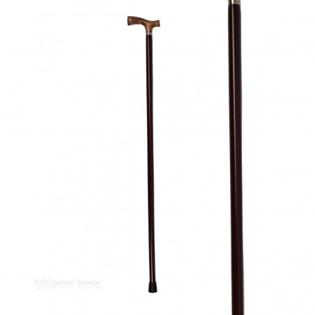 Canne de marche fixe bicolore, poignée en bois clair et corps foncé. Original et robuste, remboursable par la Secú.