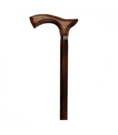 Canne de marche en bois marron texturé, pour seniors, matériau biodégradable. Éligible au remboursement par la Sécu.
