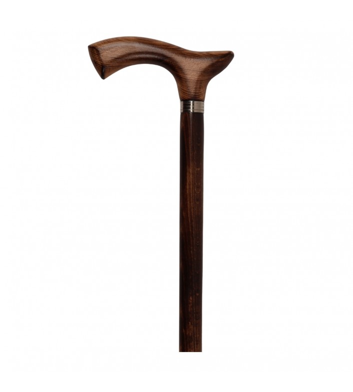 Canne de marche en bois marron texturé, pour seniors, matériau biodégradable. Éligible au remboursement par la Sécu.