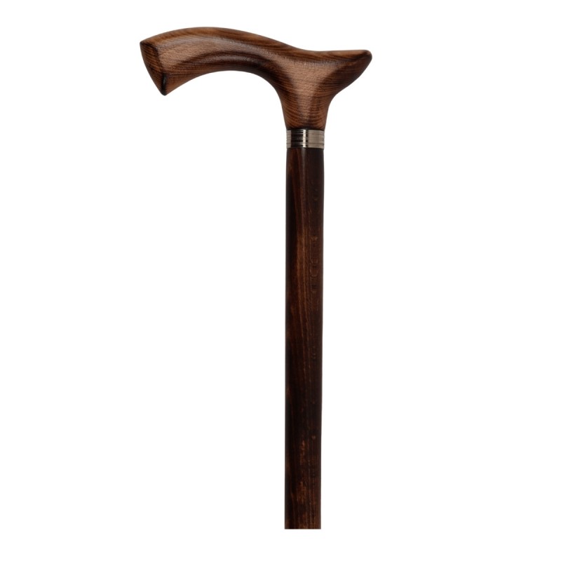Canne de marche en bois marron texturé, pour seniors, matériau biodégradable. Éligible au remboursement par la Sécu.