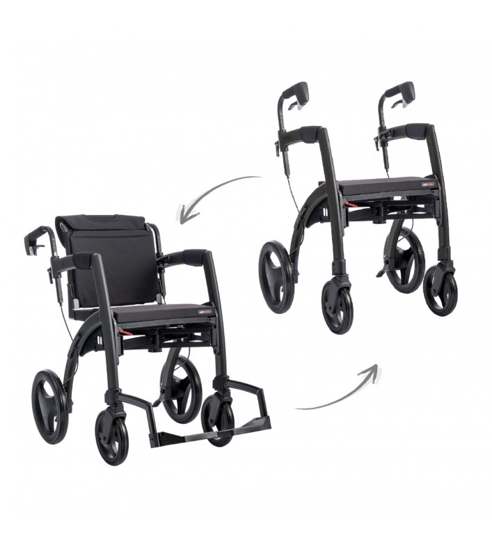 Rollz Motion noir transformation 2en1 fauteuil transfert déambulateur remboursable sécurité sociale
