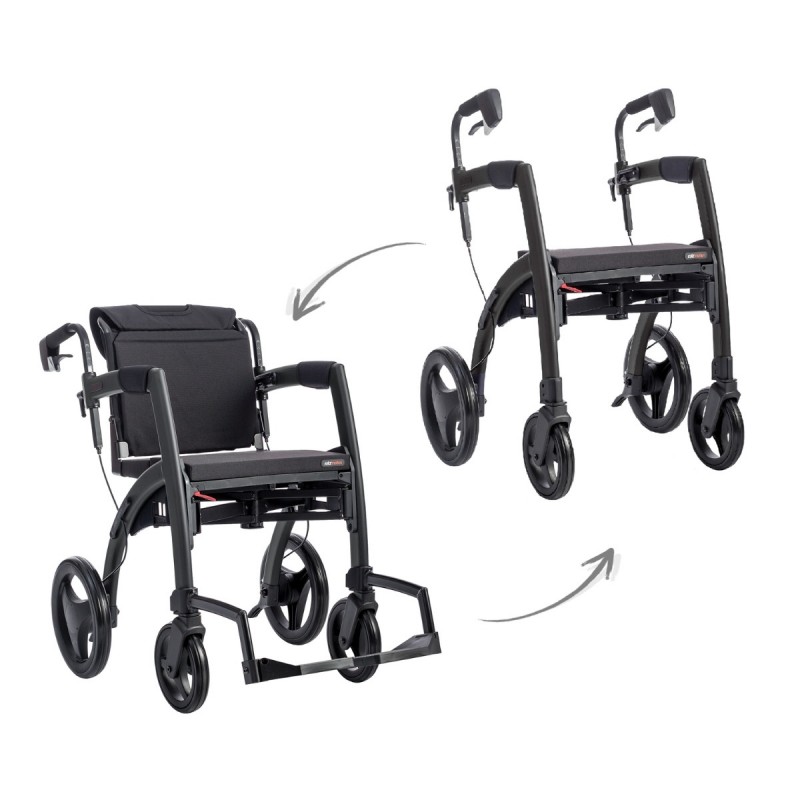 Rollz Motion noir transformation 2en1 fauteuil transfert déambulateur remboursable sécurité sociale
