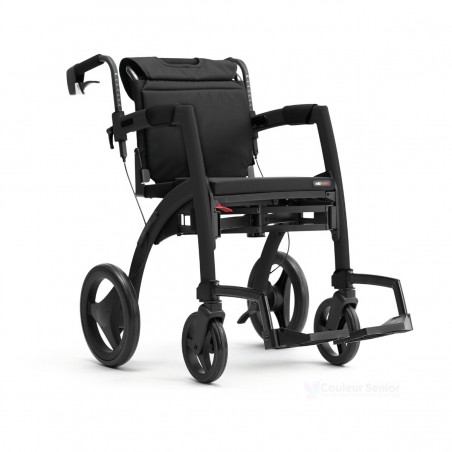 Rollz Motion noir fauteuil transfert vue arrière dossier rembourré roues pleines qualité pharmacie