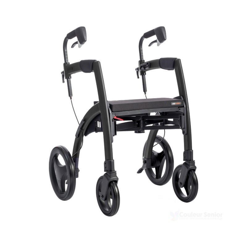 Rollz Motion noir déambulateur vue trois quarts poignées réglables qualité pharmacie livraison gratuite