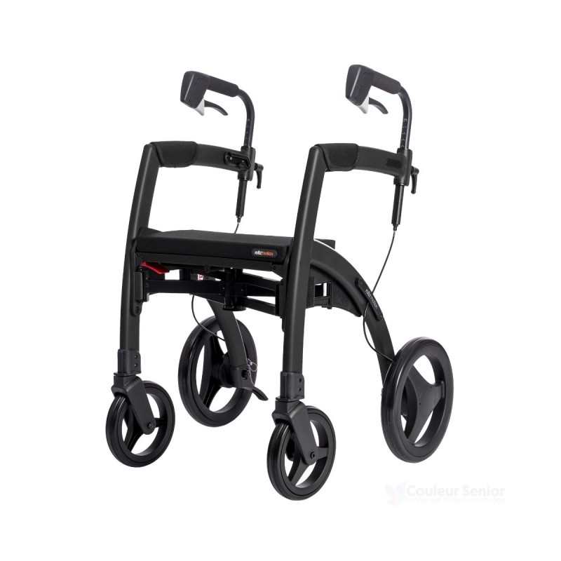 Rollz Motion noir déambulateur 4 roues vue avant pliable qualité pharmacie remboursable sécurité sociale