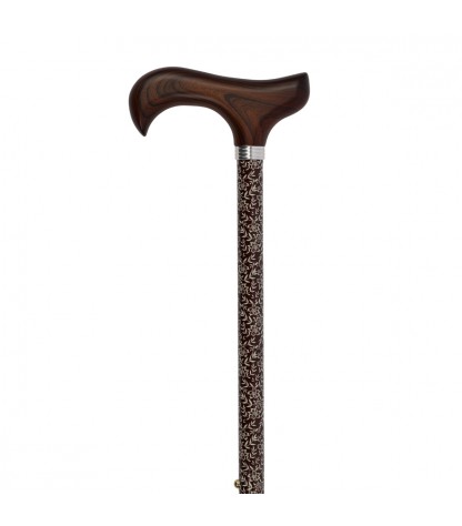 Canne de marche réglable avec poignée en bois, motif floral marron discret. Idéale pour offrir à une femme senior.