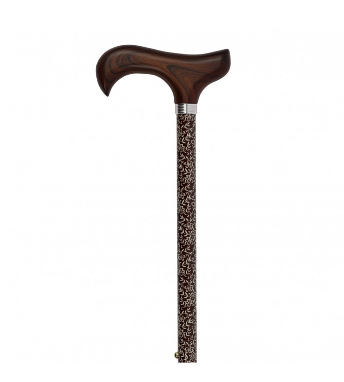 Canne de marche réglable avec poignée en bois, motif floral marron discret. Idéale pour offrir à une femme senior.