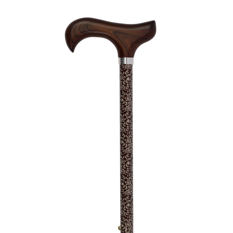 Canne de marche réglable avec poignée en bois, motif floral marron discret. Idéale pour offrir à une femme senior.