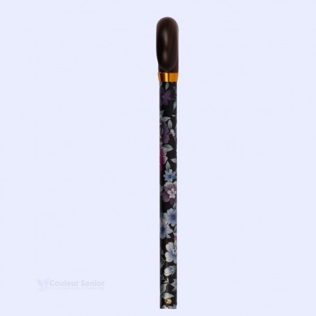 Canne de marche en aluminium, fond noir réglable pour femme. Design fleuri, luxe, féminin, élégante poignée Derby en bois.