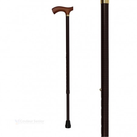 Canne de marche pour femme senior réglable, motif marron discret. Produit de qualité, élégant et sobre.