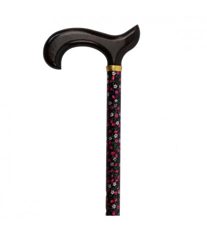 Canne de marche en aluminium, réglable, motif floral, pour femme, avec poignée en bois.  Remboursable par la Sécurité.
