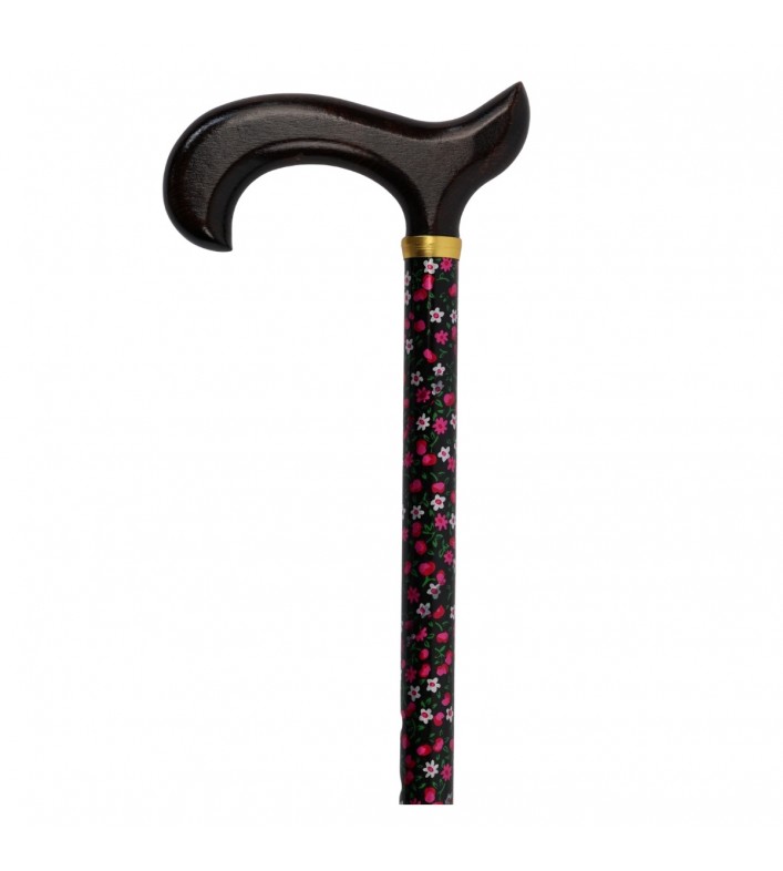 Canne de marche en aluminium, réglable, motif floral, pour femme, avec poignée en bois.  Remboursable par la Sécurité.