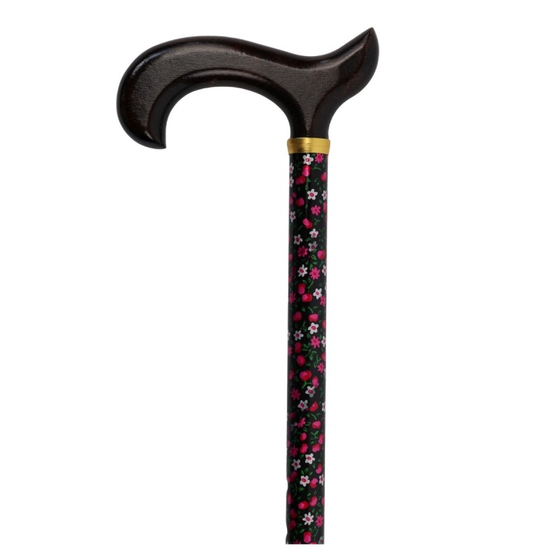 Canne de marche en aluminium, réglable, motif floral, pour femme, avec poignée en bois.  Remboursable par la Sécurité.