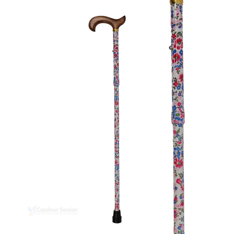 Simple canne de marche féminine en aluminium, romantique, avec poignée Derby en bois flammé artisanal.