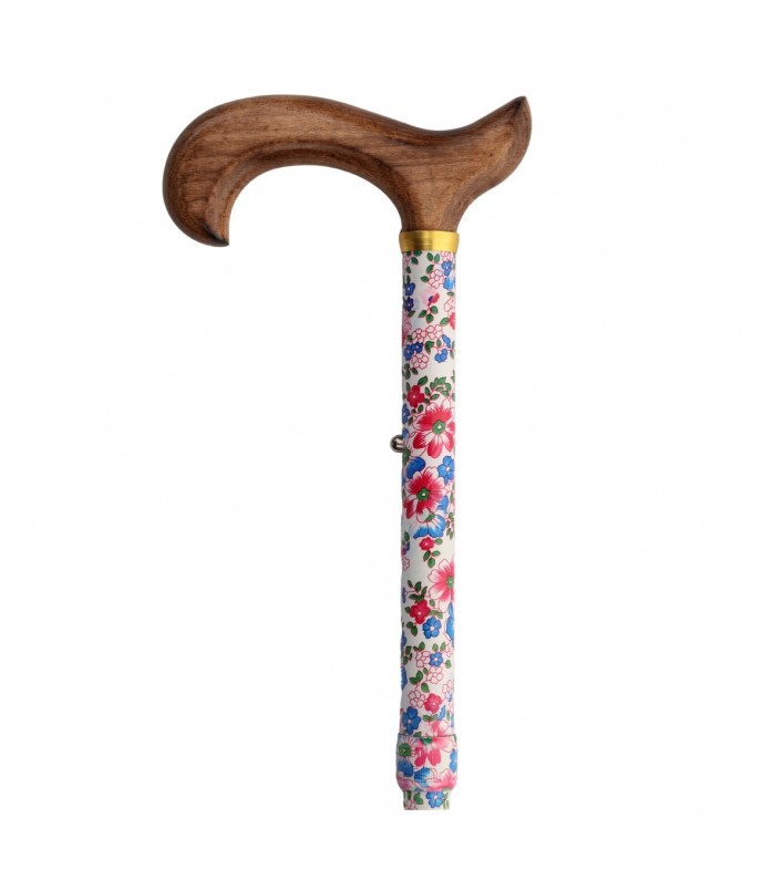 Canne de marche en aluminium, motif de fleurs clair, poignée en bois flammé, pour femme. Idéal pour offrir comme cadeau.