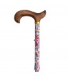 Canne de marche en aluminium, motif de fleurs clair, poignée en bois flammé, pour femme. Idéal pour offrir comme cadeau.