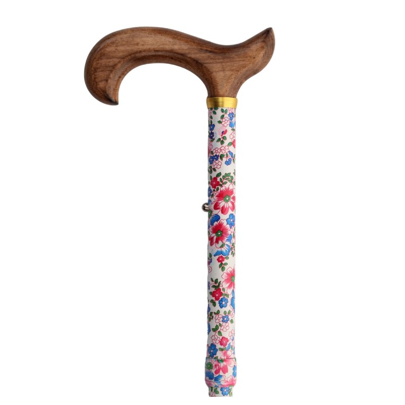 Canne de marche en aluminium, motif de fleurs clair, poignée en bois flammé, pour femme. Idéal pour offrir comme cadeau.
