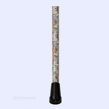 Détail de l'embout sécurisé sur cette canne de marche pliable de style fleuri blanc idéale pour le printemps et l'été.