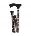 Canne de marche pliante noire à motif floral, poignée souple. Idéal pour offrir en cadeau à la mère ou à une femme.