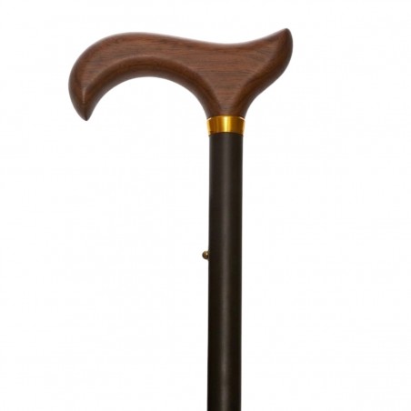 Canne de marche pliante noire avec une magnifique poignée en bois. Éligible au remboursement par la Sécu.