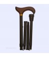 Canne de marche pliable et réglable noire avec poignée Derby en bois. Idéal pour offrir en cadeau à la mère ou au père.