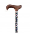 Canne de marche réglable, motif fleuri, poignée en bois Derby, finition brillante. Idéal pour une femme.