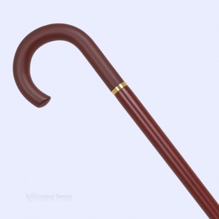 Canne de marche en bois de hêtre marron à poignée arrondie. Design élégant et classique éligible au remboursement par la Sécu.