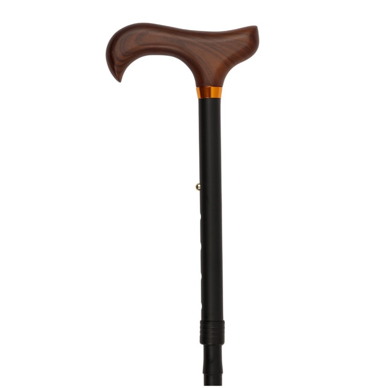 Poignée Derby en bois de face sur une canne de marche noire classique. Idéal cadeau pour maman !