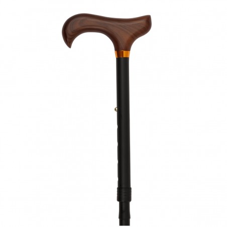 Poignée Derby en bois de face sur une canne de marche noire classique. Idéal cadeau pour maman !