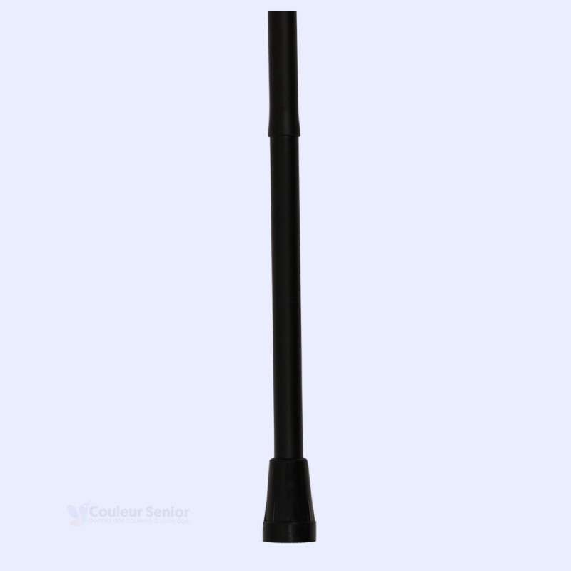 Détail de l'embout de sécurité sur une canne de marche noire pliable, idéale pour la marche des seniors.