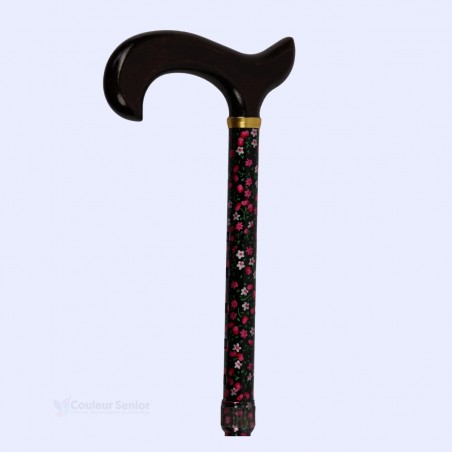 Canne de marche pliable à fleurs vue à 45 degrés. Idéal cadeau bon rapport qualité-prix.