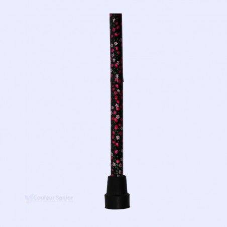 Embout sécurisé de la canne de marche florale noire, indispensable pour la stabilité des seniors.