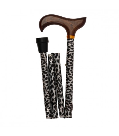 Élégante canne de marche pliante, style léopard, avec poignée en bois, motif original et remboursable par la Secú.