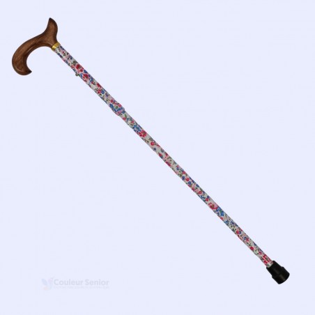 Canne de marche pliable et réglable pour  seniors motif fleurs, modèle pour femme. Éligible au remboursement par la Sécu.