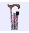 Canne de marche pliante et réglable pour seniors, magnifique motif floral rose, bleu et blanc. Très discrète, motif printanier.