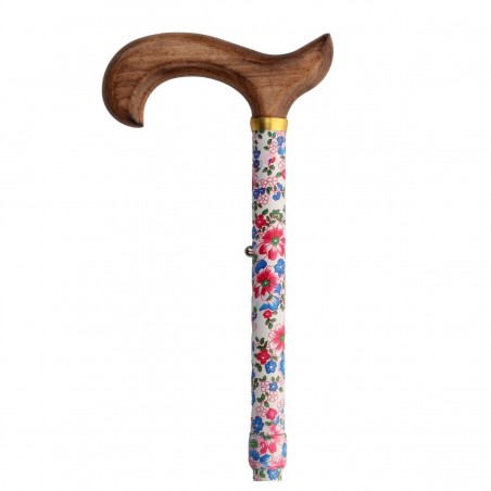 Canne de marche pliable blanche, fleurs bleues et roses. Un beau cadeau original pour femme.. Bon rapport qualite-prix.