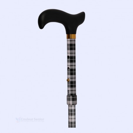 Cane de marche à motif de tartan écossais noir et blanc, pour homme ou femme, élégant et sobre.