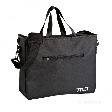 Sac de transport noir avec bandoulière et logo Trust pour déambulateur 4 roues Let's Fly rouge