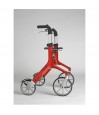 Rollator 4 roues Let's Fly Trust rouge cadre aluminium léger de profil sur fond gris clair