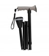 Canne de marche pliable en aluminium noir avec poignée ergonomique en Soft Touch gris.