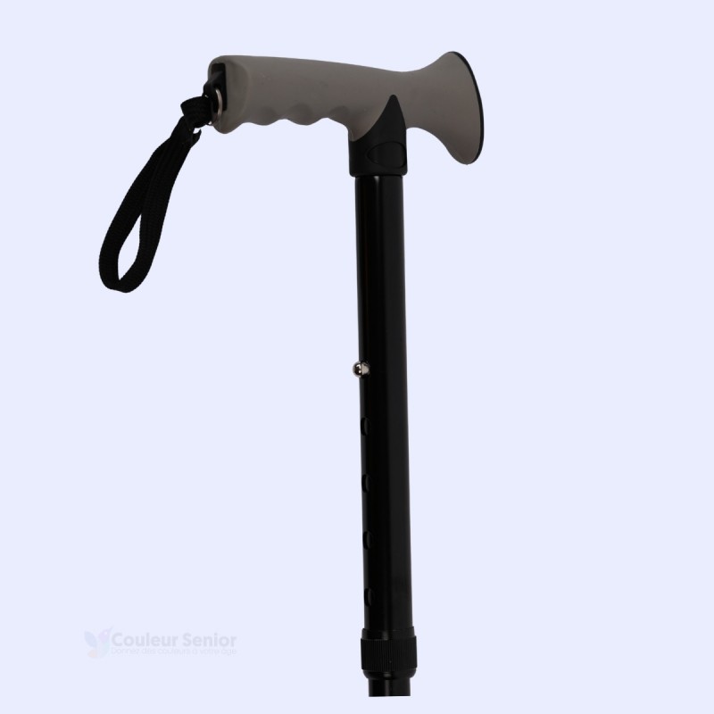 Canne de marche pliante noire à 45 degrés. Modèle ultra-pratique et remboursé par Sécu.