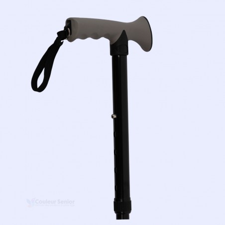 Canne de marche pliante noire à 45 degrés. Modèle ultra-pratique et remboursé par Sécu.