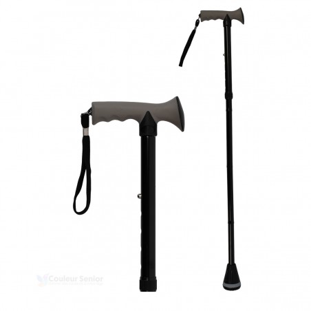 Canne de marche senior noire unie et robuste. Modèle pratique adapté à un usage prolongé.