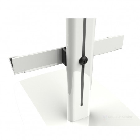 Vue detail barre reglable et support coulissant socle aide au lever Let's Get Up blanc