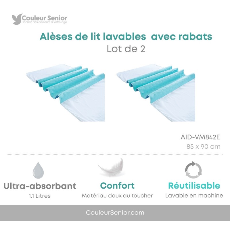 Alèses de lit lavables avec rabats lot de 2 turquoise 85x90 cm – CouleurSenior