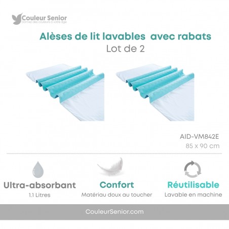 Alèses de lit lavables avec rabats lot de 2 turquoise 85x90 cm – CouleurSenior