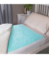 Alèse imperméable lavable turquoise posée sur lit simple – protection incontinence
